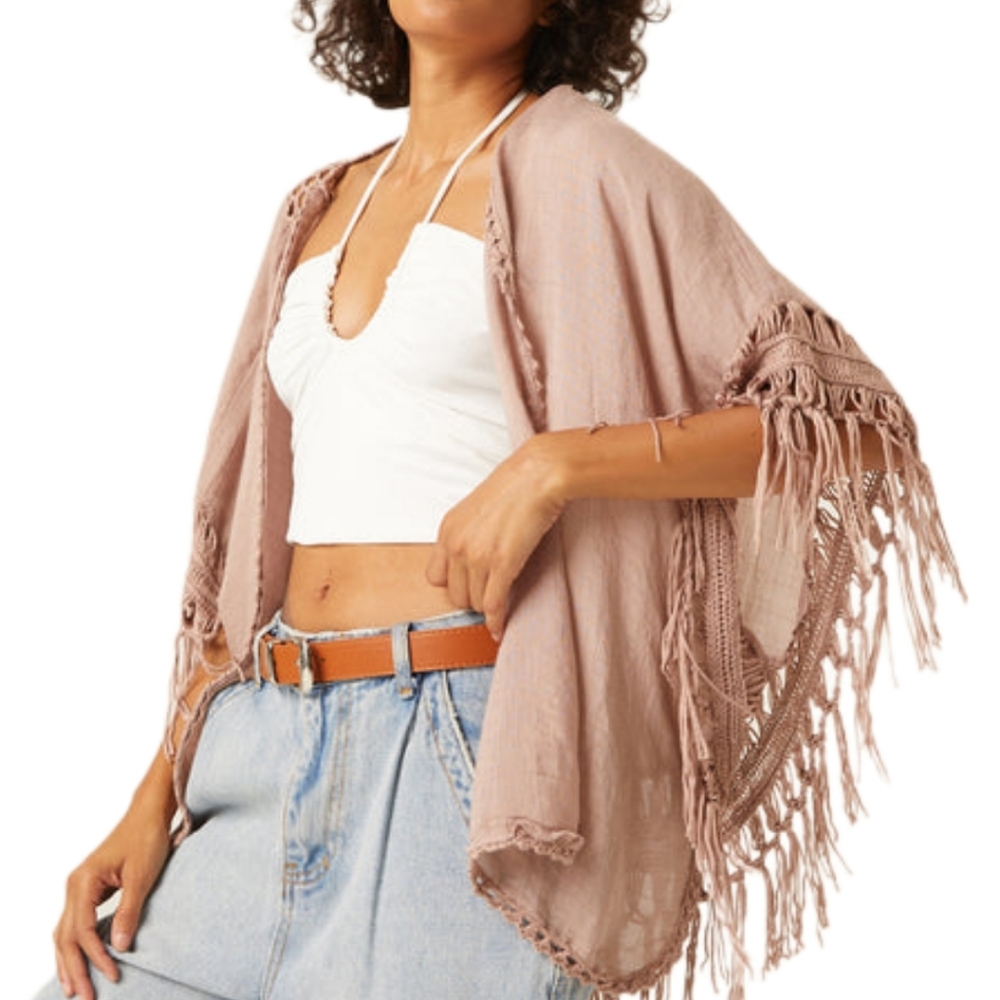 Dreamers Fringe Crochet Festival Kimono Cardigan Coverup Camisole L